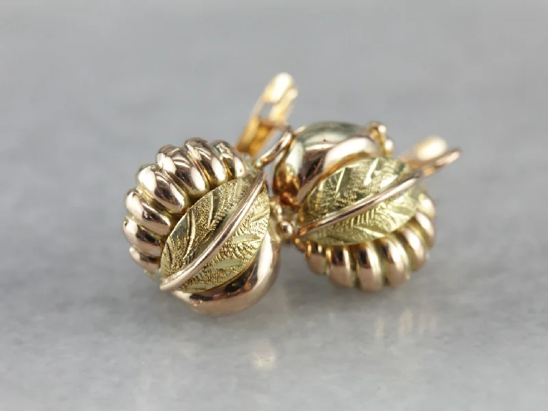 Handmade Gold Earrings-Retro Era Gold Leaf Drop Earrings