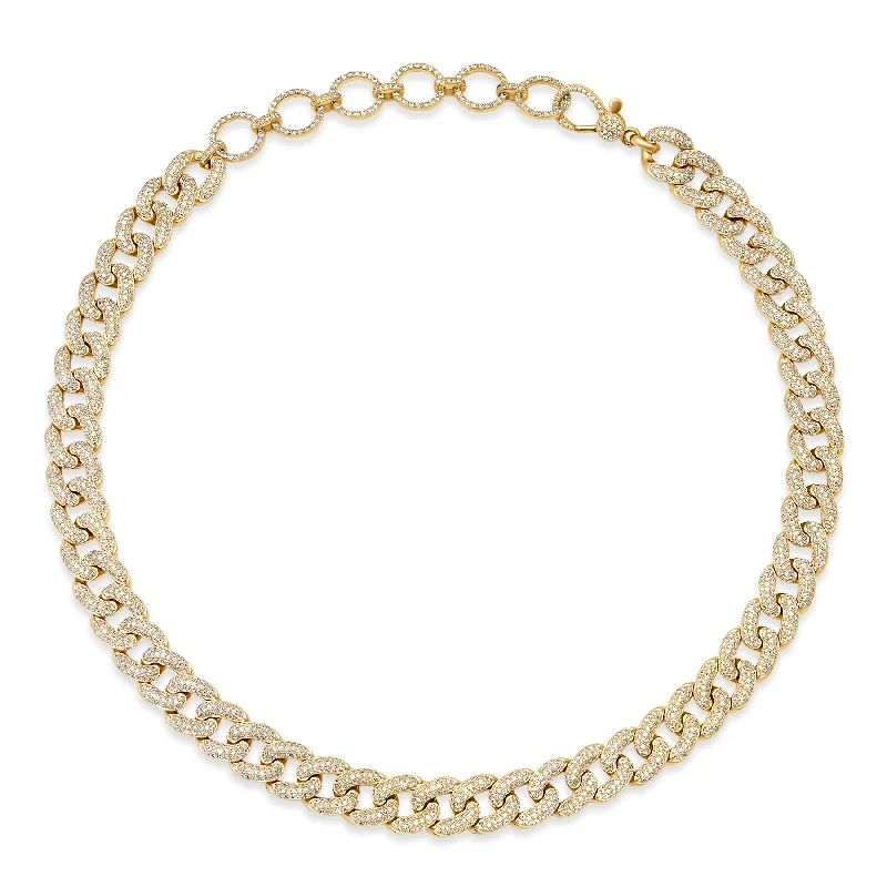 Stunning Gold Necklaces For Evening Glam-CUBAN DIAMOND ENCRUSTED CHAIN W/ CIRCLE EXTENDERS