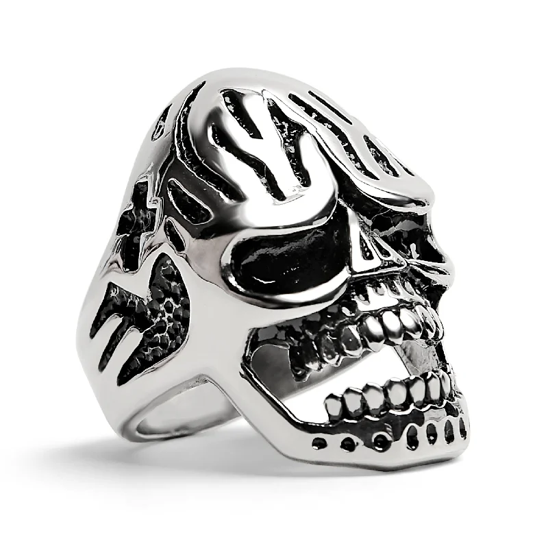 Stunning Wedding Rings For Brides-Detailed Skull Stainless Steel Polished Ring / SCR3034