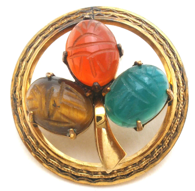 Modern Brooch For Evening Dresses-Scarab Beetle Gemstone Gold Filled Brooch Pin