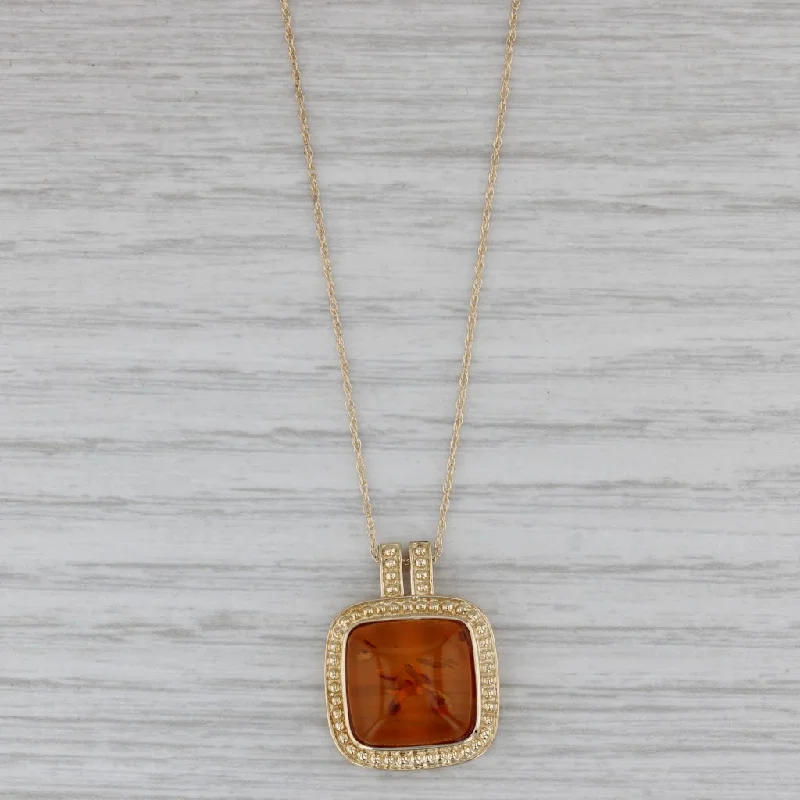 Personalized Gold Necklaces For Special Gifts-Amber Pendant Necklace 10k Yellow Gold 18.25" Rope Chain