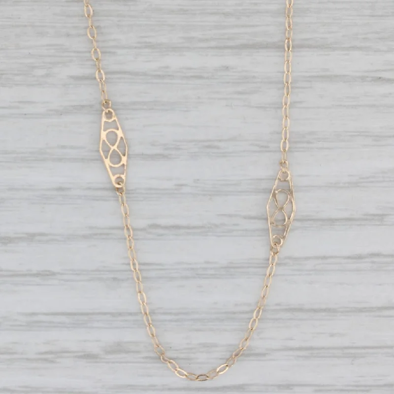 Vintage Style Necklaces For Collectors-Openwork Station Cable Chain Necklace 10k Yellow Gold 21.5"