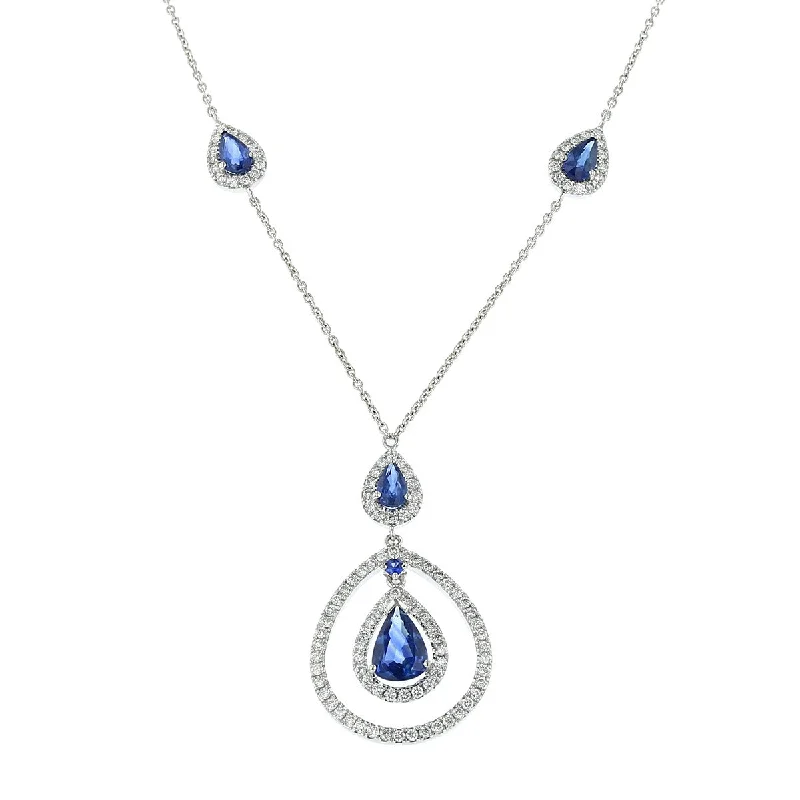 Dainty Gold Necklaces For Minimalist Style-14K White Gold Sapphire and Diamond Halo Necklace