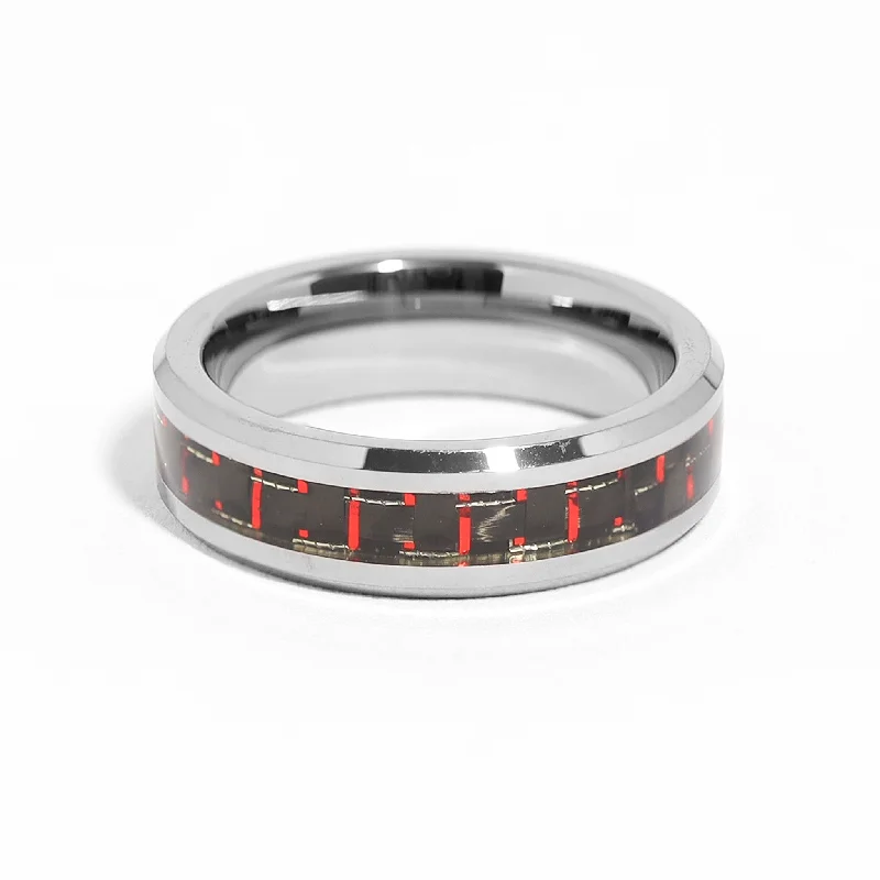 Adjustable Gemstone Rings For Comfortable Fit-Tungsten Black & Red Pattern Center Ring / TGR1000