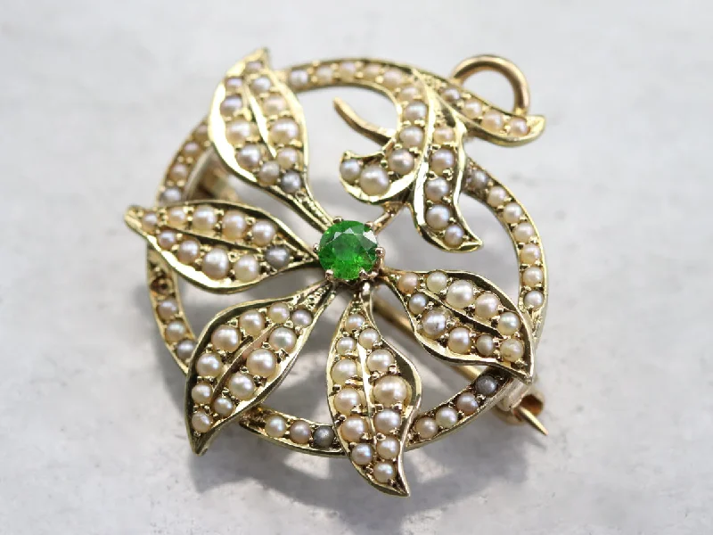 Personalized Brooch For Bridal Party-Art Nouveau Demantoid Garnet Brooch or Pendant