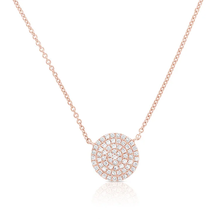 Trendy Cross Necklaces For Stylish Look-14K Rose Gold Diamond Pave Large Disc Necklace