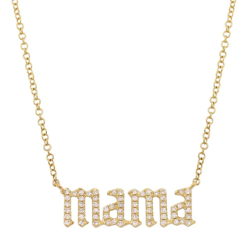 Gorgeous Silver Necklaces For Elegant Look-14K Yellow Diamond Gothic Font Mama Necklace