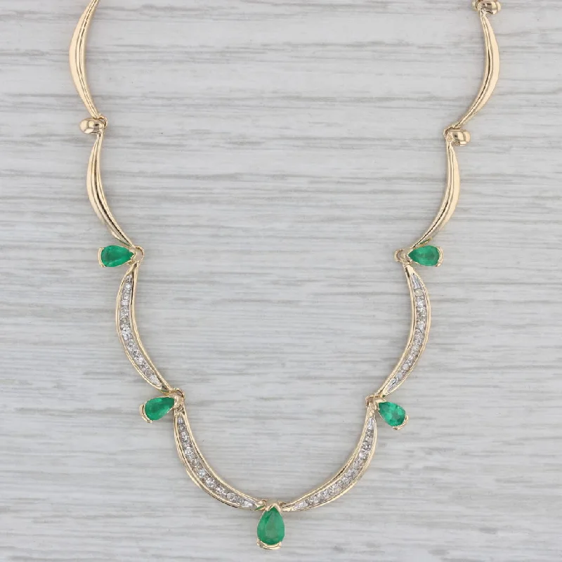 Classic Pearl Necklaces For Formal Events-1.46ctw Emerald Diamond Collar Necklace 14k Yellow Gold 16.5"