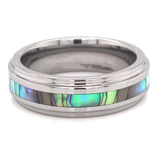 Beautiful Emerald Rings For Special Gifts-Tungsten Mother Of Pearl Center Comfort Fit Ring / TGR1008