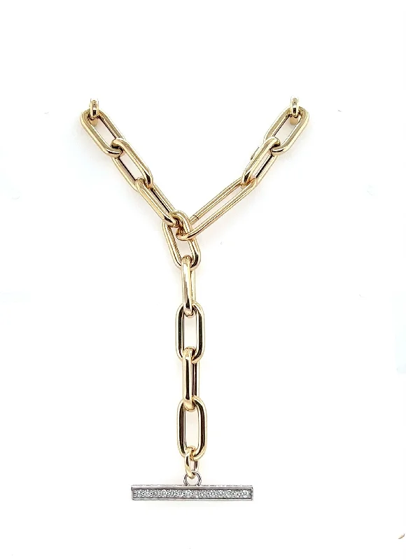 Designer Necklaces For Exclusive Style-14k Yellow Gold Diamond Toggle Paperclip Necklace