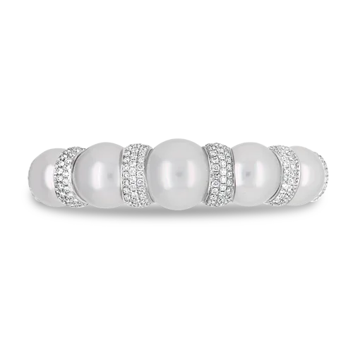 Leather Wrap Bracelets-South Sea Pearl & Diamond Cuff Bracelet