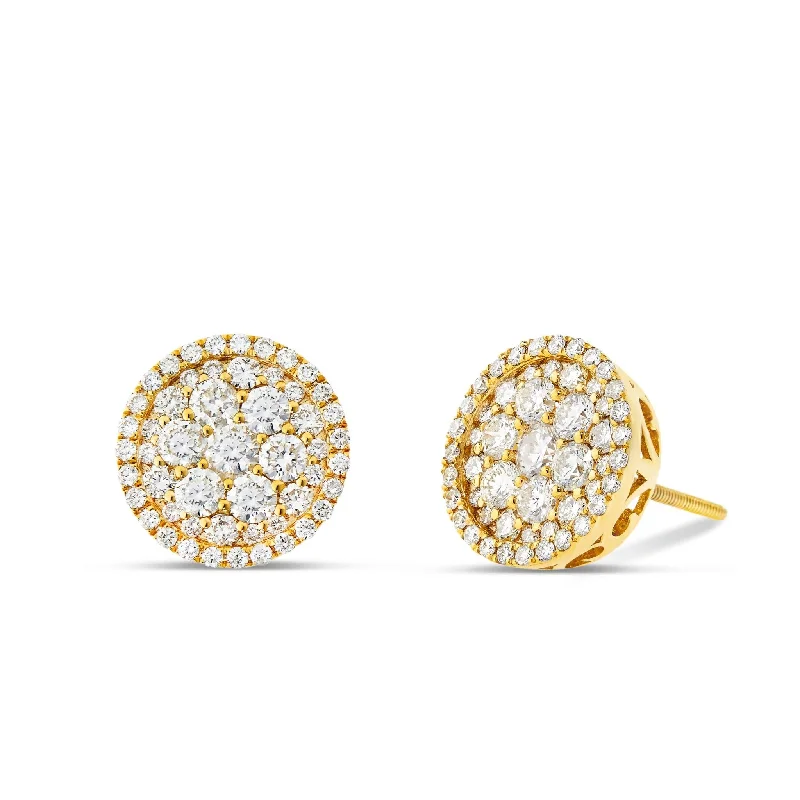 Trendy Hoop Earrings For Summer Fashion-14K Gold 2.0ct Diamond Circle Cluster Stud Earrings