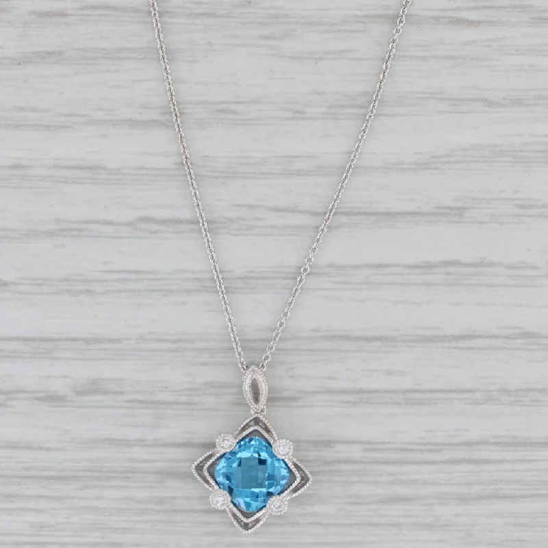 Luxury Necklaces For High-End Fashion-1.44ctw Blue Topaz Diamond Pendant Necklace 14k White Gold 16-18" Cable Chain