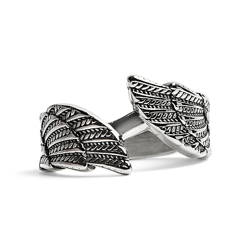 Beautiful Silver Rings For Fashion Wear-Stainless Steel Angel Wings Ring / SCR4013