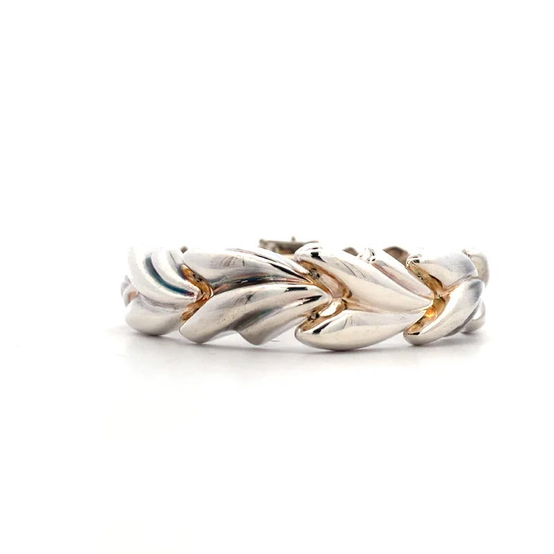 Bangles For Formal Party-Estate Fancy Leaf Bangle in Silver