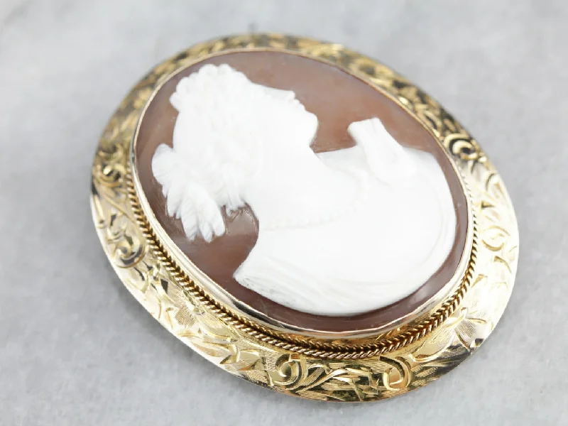 Large Brooch For Casual Fashion-Goddess With Harp Sardonyx Cameo Brooch Pendant