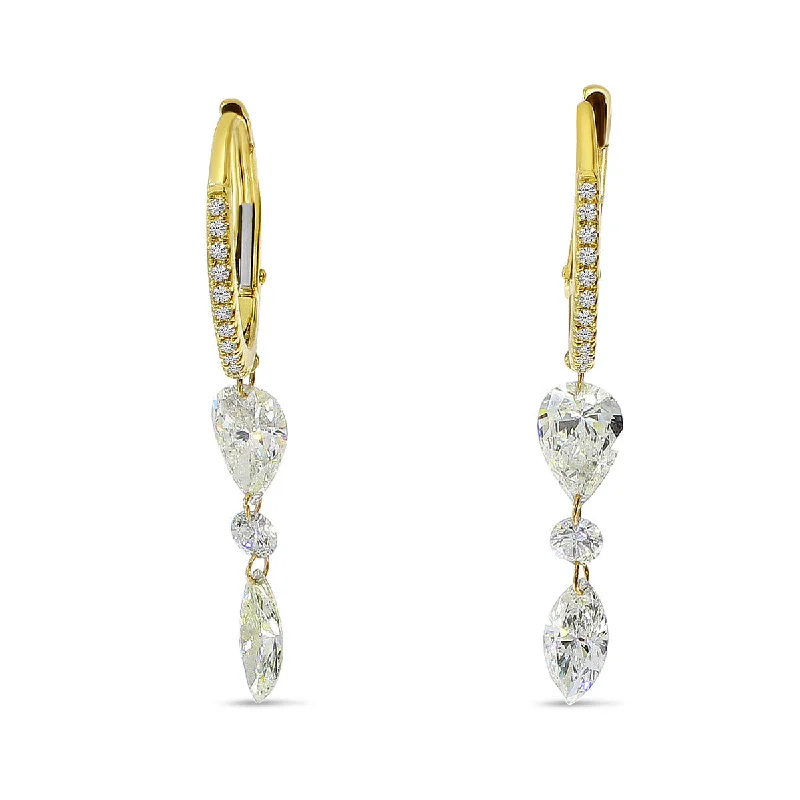 Statement Earrings For Summer Festivals-DASHING DIAMOND PEAR / ROUND / MARQUIS HUGGIE EARRINGS E10350