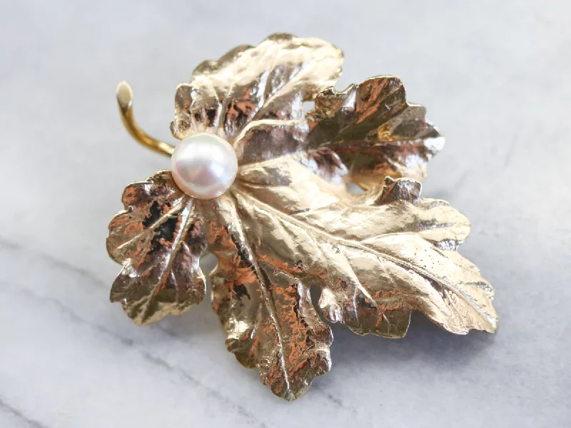 Brooch For Women's Accessories-Golden Pearl Grape Leaf Brooch