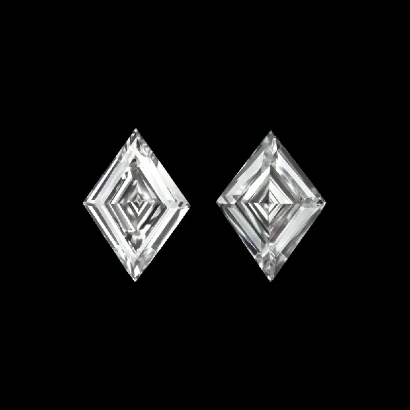 Silver Earrings For Formal Events-H VS KITE SHAPE STEP CUT DIAMOND MATCHING PAIR STUD EARRINGS LOZENGE ACCENT