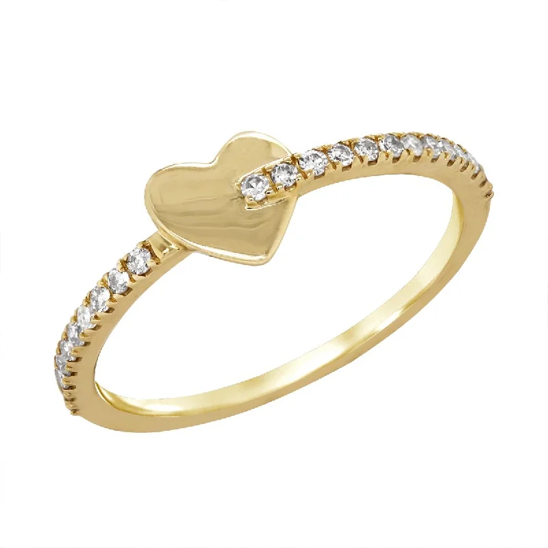 Elegant Wedding Rings For Brides-YELLOW GOLD HEART RING WITH DIAMONDS, 1/6 CT TW