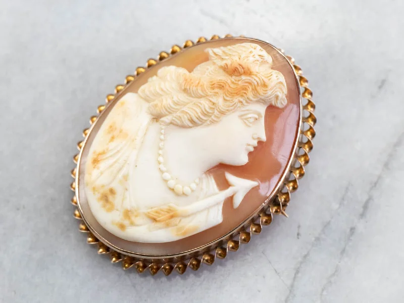 Stylish Pearl Brooch-Greek Goddess Artemis Cameo Brooch or Pendant