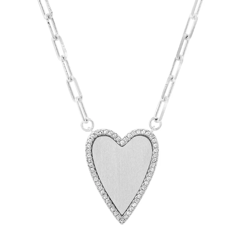 Beautiful Sapphire Necklaces For Gifting-HEART THIN PAPERCLIP NECKLACE, SILVER 18"