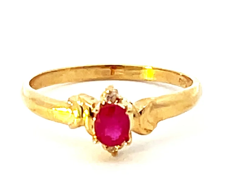 Unique Vintage Wedding Rings For Collectors-Oval Red Ruby Diamond Ring in 14k Yellow Gold