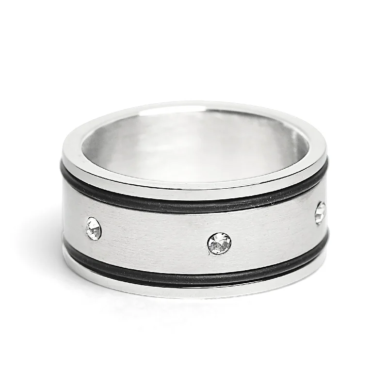 Custom Engagement Bands For Unique Proposals-CZ Stones With Rubber Accents Highly Polished Stainless Steel Ring / ZRJ2013