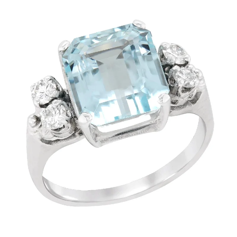 Stunning Birthstone Rings For Personalized Style-WHITE GOLD FANCY SHAPED AQUAMARINE STATEMENT RING WITH DIAMONDS, 1/4 CT TW