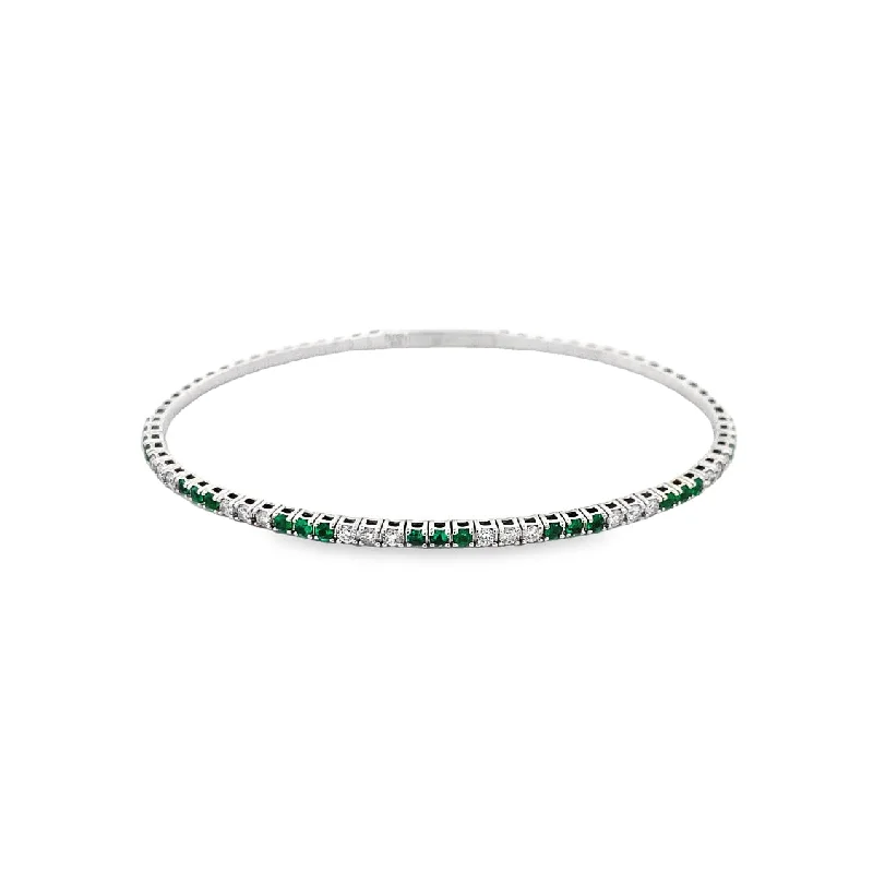 Precious Bangles For Brides-Emerald and Diamond Bangle in White Gold