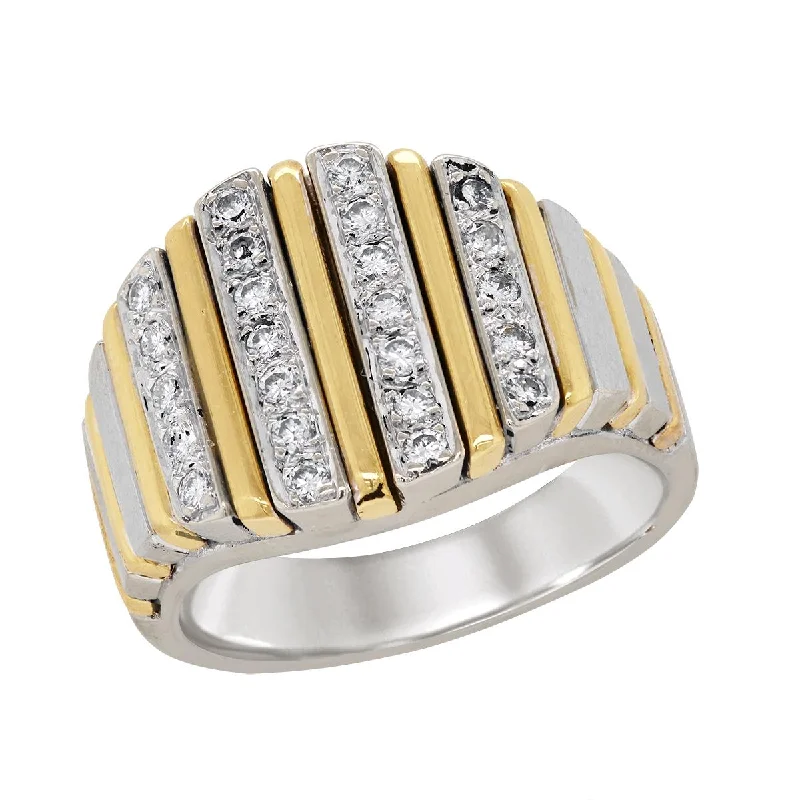 Vintage Style Engagement Rings-TWO-TONE GOLD MEN'S FASHION RING WITH VERTICAL ROWS OF DIAMONDS, 1/2 CT TW