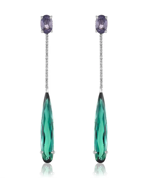 Boho Earrings For Summer Festivals-Spinel and Green Tourmaline Earrings with Diamonds 83