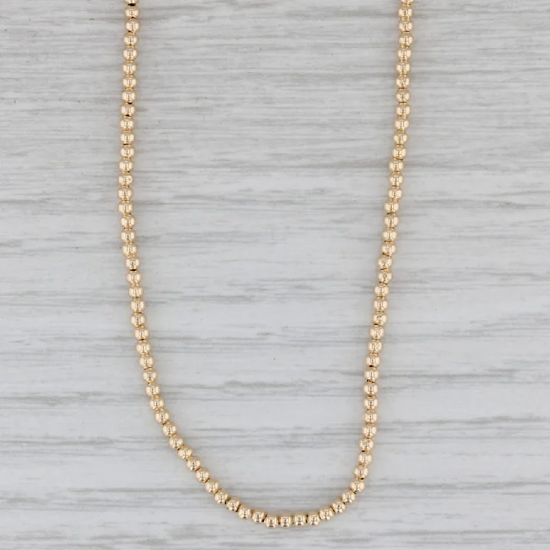 Simple Silver Necklaces For Casual Looks-Bead Strand Necklace 14k Yellow Gold Adjustable 16" 2mm