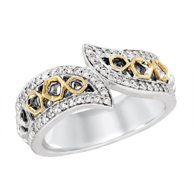 Custom Wedding Bands For Couples’ Style-STERLING SILVER BYPASS FASHION RING WITH DIAMONDS AND GOLD ACCENTS, .26 CT TW