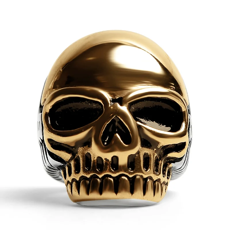 Unique Customizable Engagement Rings-Stainless Steel And 18K Gold PVD Coated Skull Ring / SCR4102