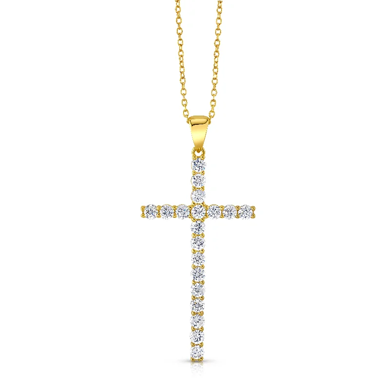 Affordable Fashion Necklaces For Trendy Style-LARGE CROSS CZ NECKLACE, GOLD