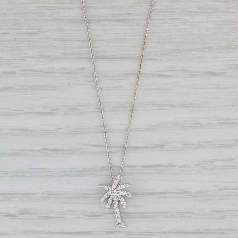 Vintage Gold Necklaces For Classic Style-Roberto Coin Tiny Treasures Diamond Palm Tree Pendant Necklace 18k White Gold