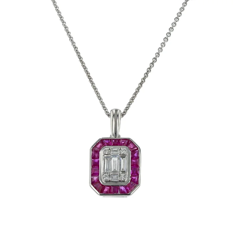 Stylish Necklaces For Office Fashion-14K Gold Diamond and Ruby Halo Pendant Necklace