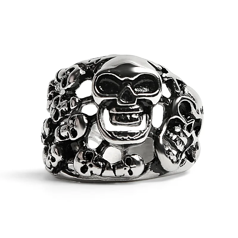 Vintage Engagement Rings For Retro Style-Stainless Steel Polished Multiple Skulls Ring / SCR2058