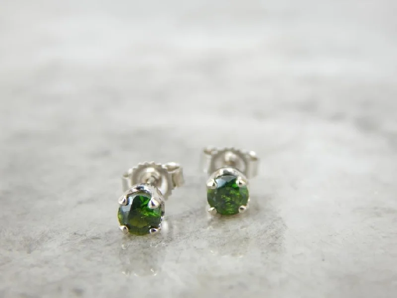 Minimalist Earrings For Casual Chic-White Gold and Green Garnet Simple Stud Earrings