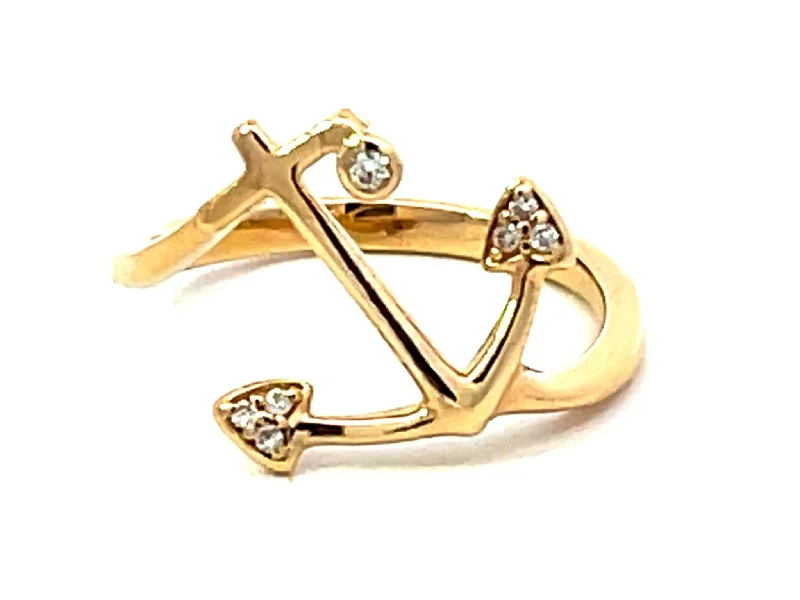 Modern Engagement Bands For Stylish Brides-Nahoku Diamond Anchor Ring in 14K Yellow Gold