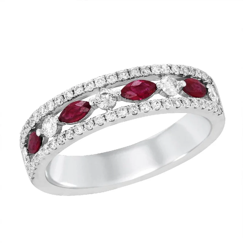 Unique Customizable Engagement Rings-WHITE GOLD MARQUISE RUBY FASHION RING WITH DIAMONDS, .45 CT TW