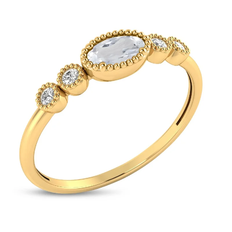 Elegant Sapphire Wedding Bands For Brides-YELLOW GOLD WHITE TOPAZ AND DIAMOND RING