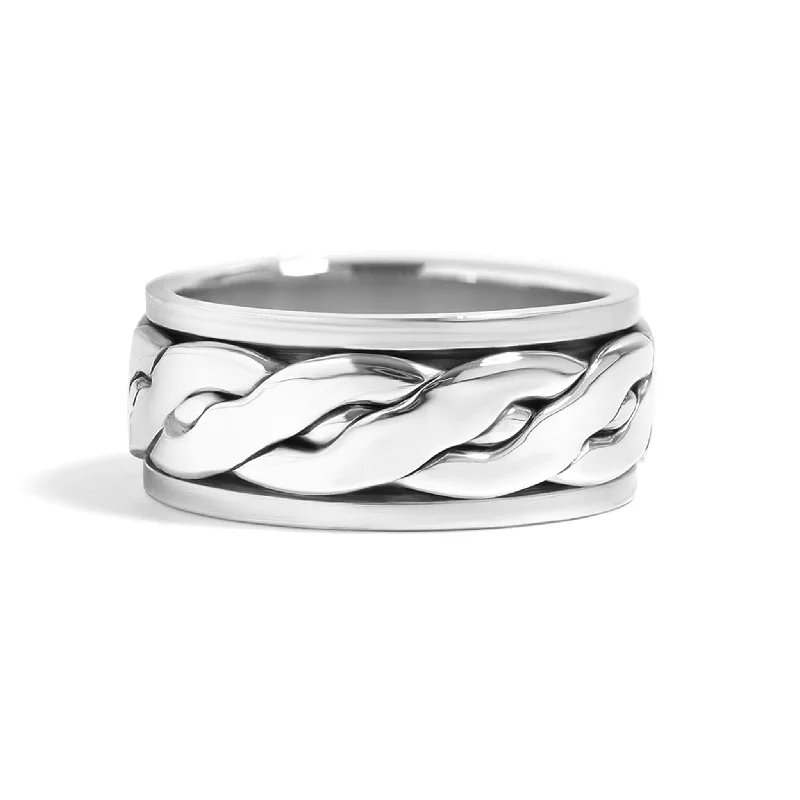 Sparkling Engagement Rings For Brides-Sterling Silver Braided Celtic Knot Spinner Ring / SSR0044