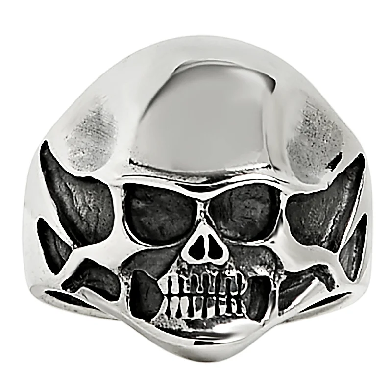 Romantic Heart-Shaped Wedding Rings For Couples-Sterling Silver Black Eyed Skull Ring / SSR0002