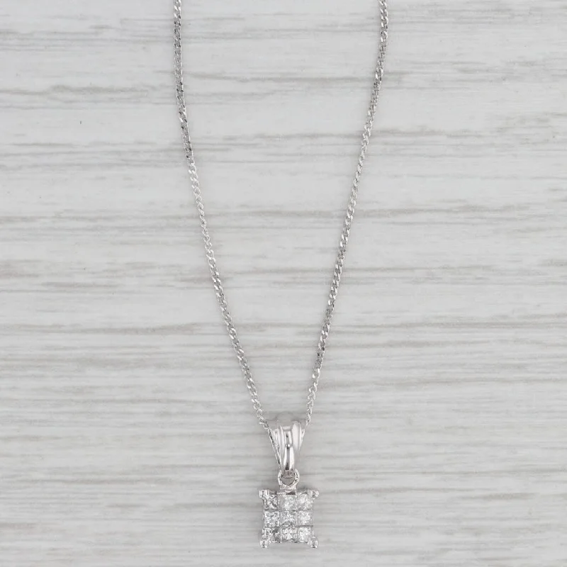 Customizable Name Necklaces-0.25ctw Princess Diamond Pendant Necklace 14k White Gold 18.25" Curb Chain