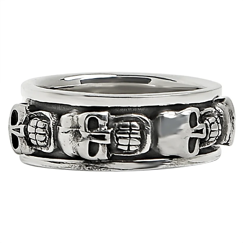 Personalized Couple Rings For Love-Sterling Silver Skull Spinner Ring / SSR0037