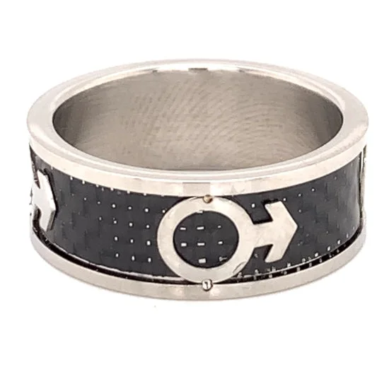 Bold Diamond Rings For Fashion-Forward Look-Male Mars Symbol Black Center Stainless Steel Ring / RRJ0059