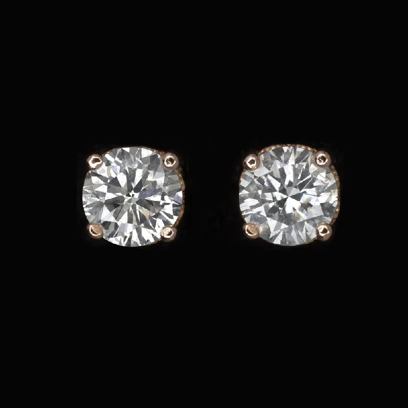 Luxury Earrings For Elegant Events-0.79ct VERY GOOD CUT NATURAL DIAMOND STUD EARRINGS VINTAGE STYLE ROSE GOLD 3/4ct