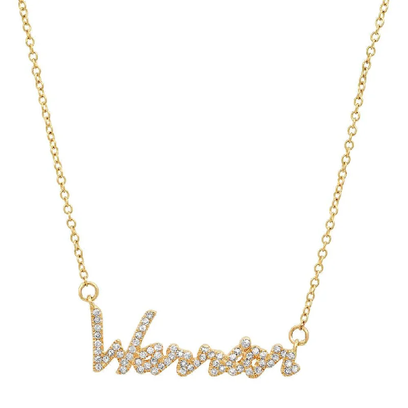 Chunky Silver Necklaces For Bold Fashion-WARRIOR CURSIVE DIAMOND NECKLACE, GOLD